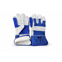 Зимние спилковые перчатки с двойным наладонником синие